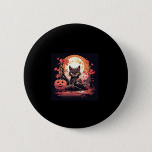 Spuk Halloween_ Sakura, Schwarze Katze, Große Well Button