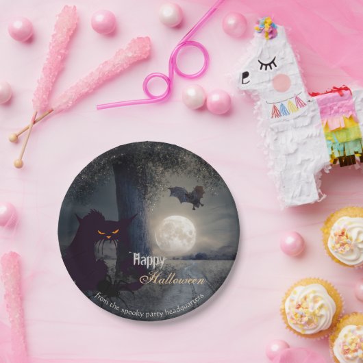 Spuk Halloween-Schwarzkatze Pappteller (Party)
