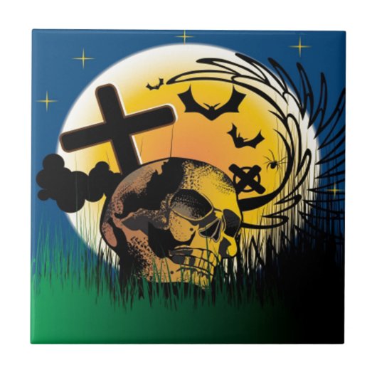 Spuk Halloween-Szene Fliese (Vorderseite)