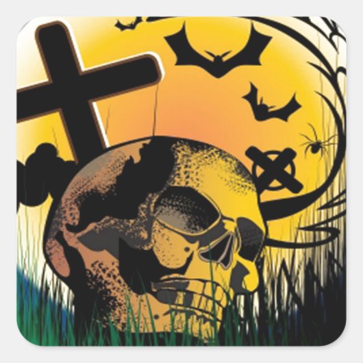 Spuk Halloween-Szene Quadratischer Aufkleber (Vorderseite)