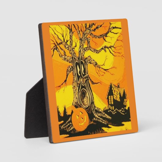 Spuk Halloween Tree Plaque mit Easel Fotoplatte (Vorderseite)