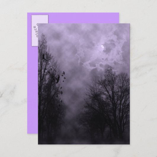 Spuk Halloween Violet Mist Sky mit Ravens Postkarte (Vorne/Hinten)
