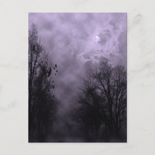 Spuk Halloween Violet Mist Sky mit Ravens Postkarte (Vorderseite)