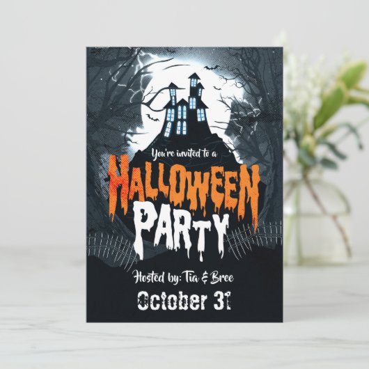 Spuk Haus am Halloween-Party Einladung (Stehend Vorderseite)
