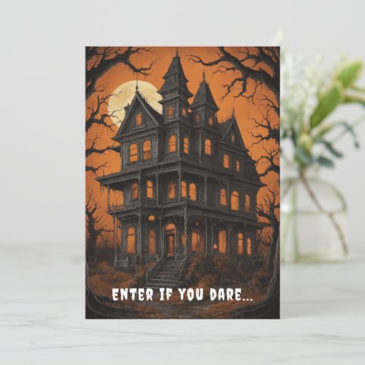 Spuk Haus am Night Halloween Einladung (Stehend Vorderseite)