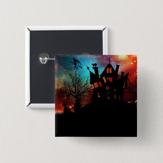 Spuk Haus auf einem Hügel Button (Vorne & Hinten)
