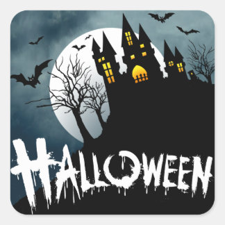 Spuk Haus auf einem Hügel Spooktacular Halloween Quadratischer Aufkleber