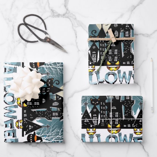 Spuk Haus, Beängstigende Halloween-Nacht Geschenkpapier Set (Vorderseite)