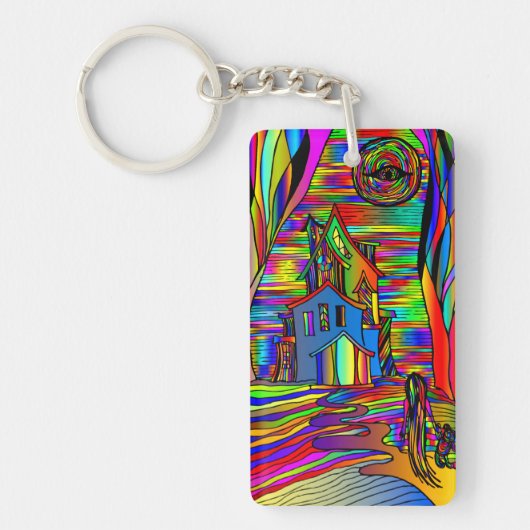 Spuk Haus Beängstigendes Abstraktes, farbenfrohes Schlüsselanhänger (Vorderseite)