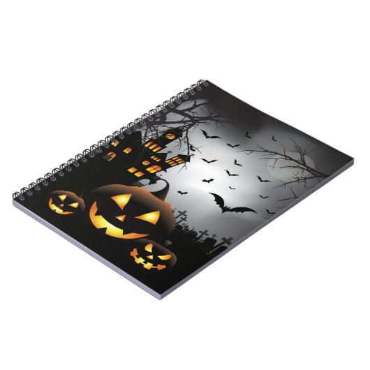 Spuk Haus des Halloweengraveyardszenen-Kürbises Notizblock (Linke Seite)