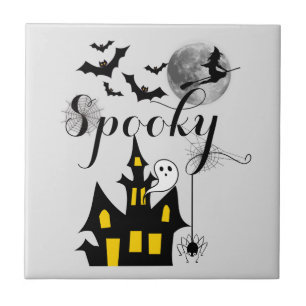 Spuk Haus Flying Hexe Spooky Halloween Fliese