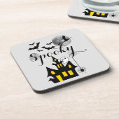 Spuk Haus Flying Hexe Spooky Halloween Getränkeuntersetzer (Linke Seite)