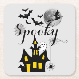 Spuk Haus Flying Hexe Spooky Halloween Rechteckiger Pappuntersetzer