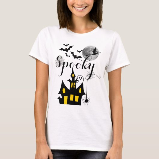 Spuk Haus Flying Hexe Spooky Halloween T-Shirt (Vorderseite)