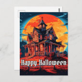 Spuk Haus | Frohe Halloween Postkarte (Vorne/Hinten)