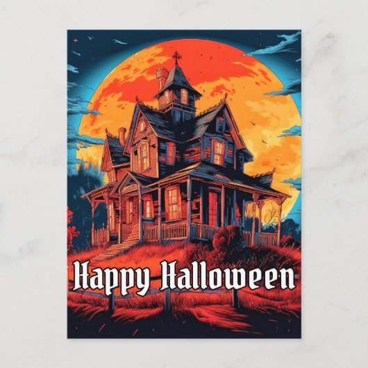 Spuk Haus | Frohe Halloween Postkarte (Vorderseite)