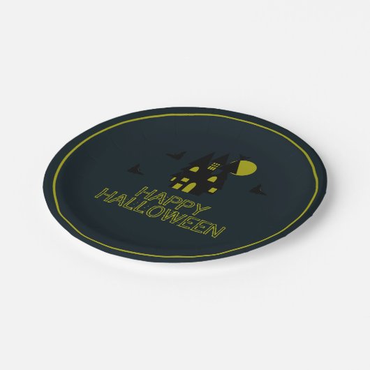 Spuk Haus, glückliches Halloween Pappteller (Schrägansicht)