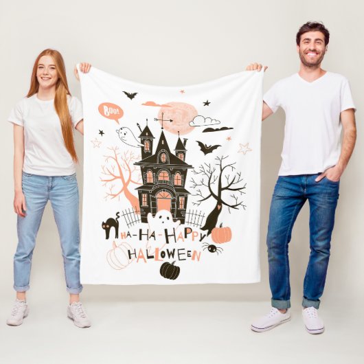 Spuk Haus "Ha Ha Happy Halloween" Fleecedecke (Beispiel)