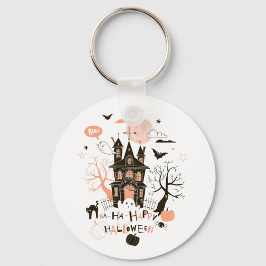 Spuk Haus "Ha Ha Happy Halloween" Schlüsselanhänger (Vorderseite)