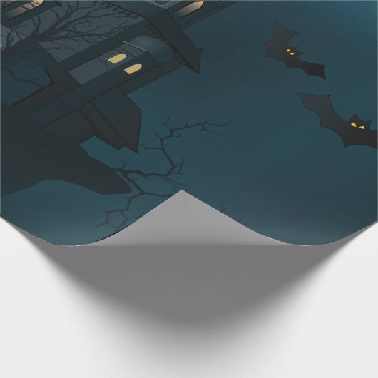 Spuk Haus Halloweens, toter Baum, Mond und Geschenkpapier (Ecke)