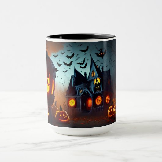 Spuk Haus, Jack-O-Lanterne und Fledermäuse Tasse (Zentrum)