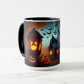 Spuk Haus, Jack-O-Lanterne und Fledermäuse Tasse (Vorderseite Links)