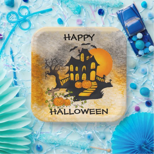 Spuk Haus Jack O'lanterns, Schwarze Katze, Flederm Pappteller (Party)