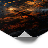 Spuk Haus mit Bäumen zu Halloween Poster (Ecke)