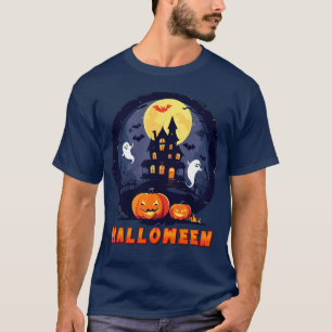 Spuk Haus mit Pumpkins, Geistern und Vollmond T-Shirt