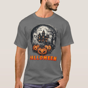 Spuk Haus mit Pumpkins, Geistern und Vollmond T-Shirt