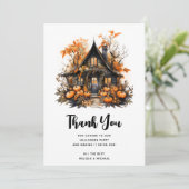 Spuk Haus mit Pumpkins Halloween Dankeskarte (Stehend Vorderseite)