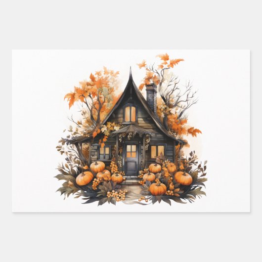 Spuk Haus mit Pumpkins Halloween Geschenkpapier Set (Vorderseite 3)