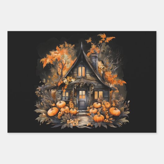 Spuk Haus mit Pumpkins Halloween Geschenkpapier Set (Vorderseite 2)