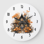 Spuk Haus mit Pumpkins Halloween Große Wanduhr (Vorderseite)
