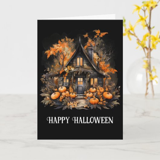 Spuk Haus mit Pumpkins Halloween Karte (Gelbe Blume)