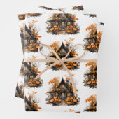 Spuk Haus mit Pumpkins Halloween-Muster Geschenkpapier Set (Beispiel)
