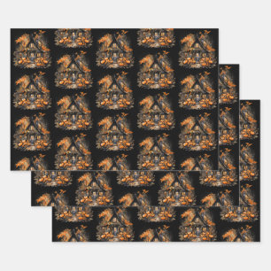 Spuk Haus mit Pumpkins Halloween-Muster Geschenkpapier Set
