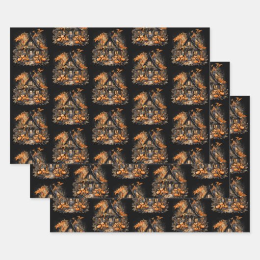 Spuk Haus mit Pumpkins Halloween-Muster Geschenkpapier Set (Set)