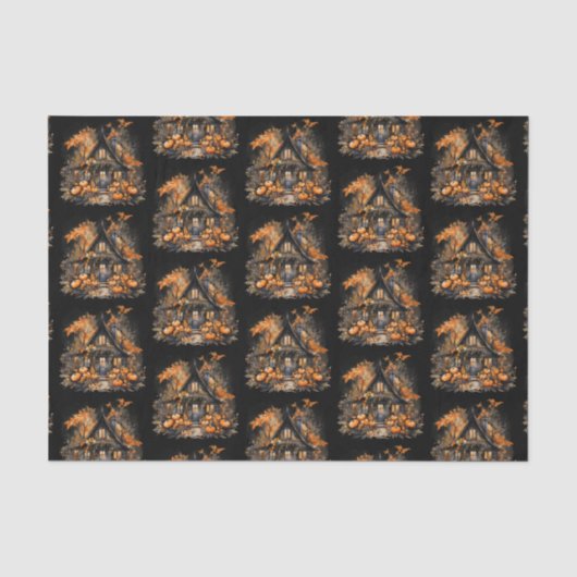 Spuk Haus mit Pumpkins Halloween-Muster Seidenpapier (Vorderseite)