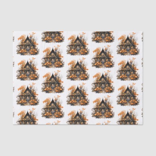 Spuk Haus mit Pumpkins Halloween-Muster Seidenpapier (Vorderseite)