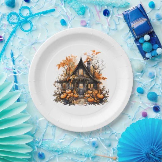 Spuk Haus mit Pumpkins Halloween Pappteller (Party)