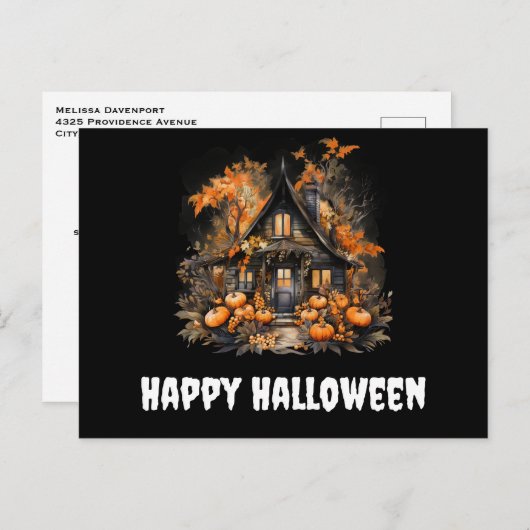 Spuk Haus mit Pumpkins Halloween Postkarte (Vorne/Hinten)
