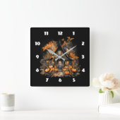 Spuk Haus mit Pumpkins Halloween Quadratische Wanduhr (Zuhause)