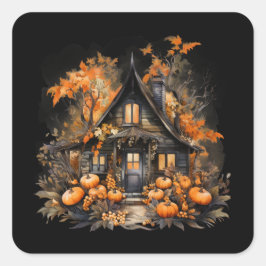 Spuk Haus mit Pumpkins Halloween Quadratischer Aufkleber