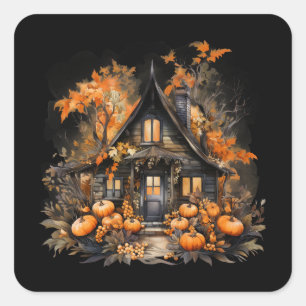 Spuk Haus mit Pumpkins Halloween Quadratischer Aufkleber