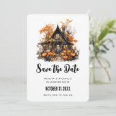 Spuk Haus mit Pumpkins Halloween Save The Date (Stehend Vorderseite)