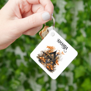 Spuk Haus mit Pumpkins Halloween Schlüsselanhänger