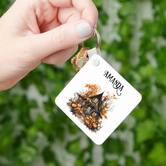 Spuk Haus mit Pumpkins Halloween Schlüsselanhänger (Hand)