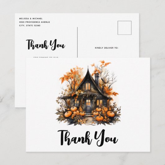 Spuk Haus mit Pumpkins Halloween Vielen Dank Postkarte (Vorne/Hinten)