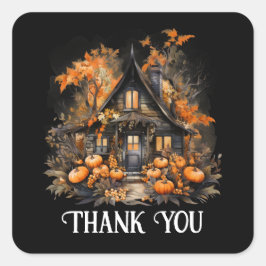 Spuk Haus mit Pumpkins Halloween Vielen Dank Quadratischer Aufkleber